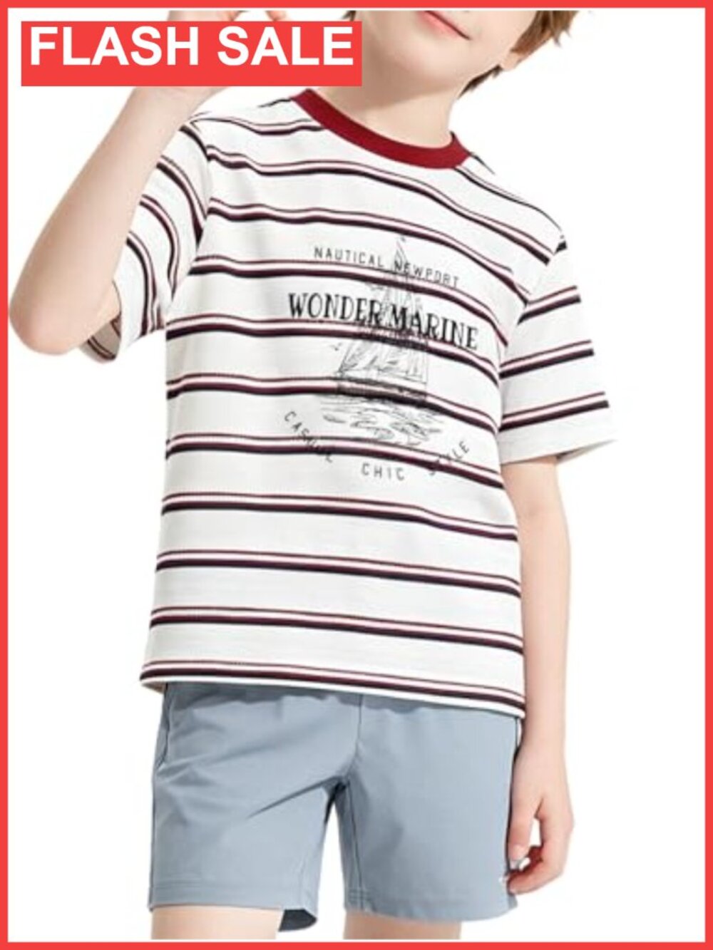 Boys Short Sleeve Striped Nautical Tee Crew Neck Summer Top